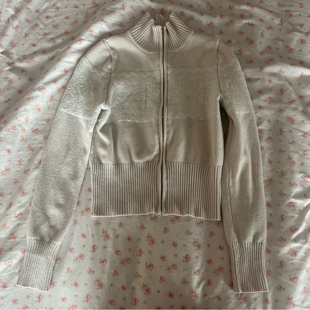 Orange Kiss | Pink Cropped Turtleneck Zip-Up Sweater